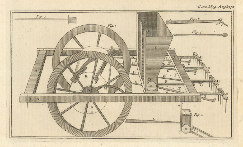 A Drill Plough. Gentleman's Magazine 1772 old antique vintage print picture